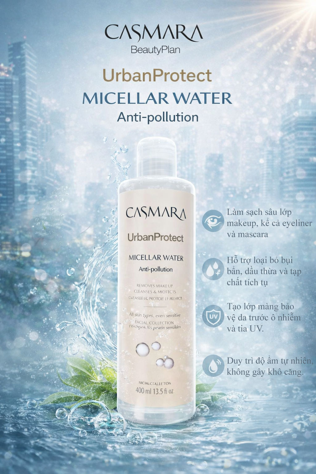 Hình: Công dụng CASMARA Micellar Water Anti-Pollution