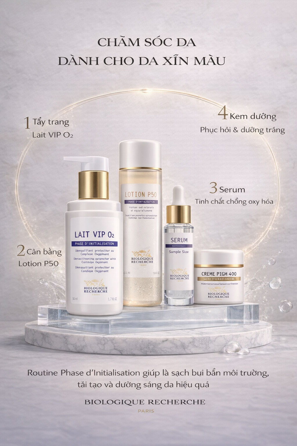 Hình: Routine Sử dụng Biologique Recherche Lait VIP O2