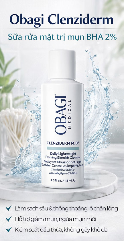 Hình: Công dụng Obagi Clenziderm Daily Lightweight Foaming Blemish Cleanser 