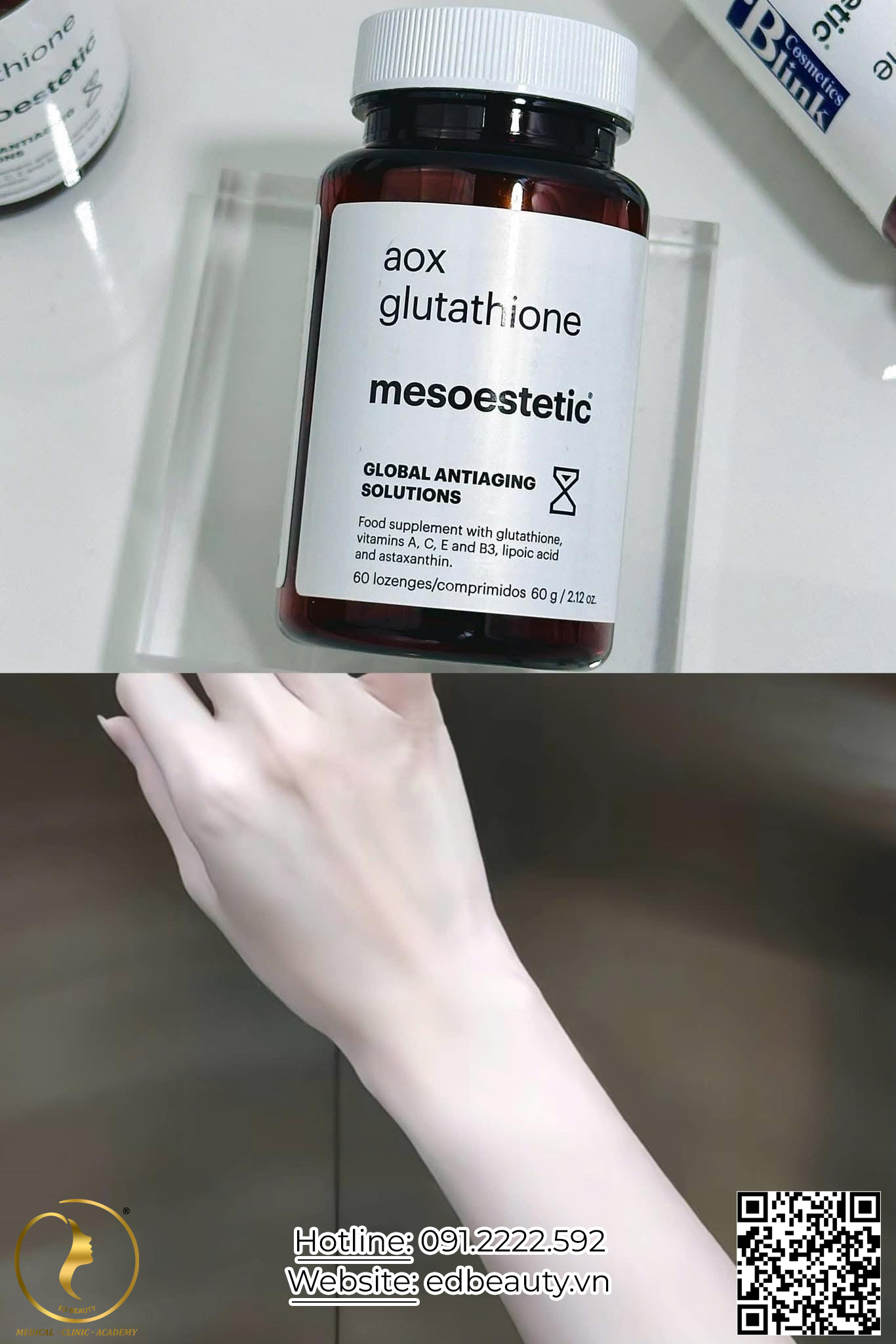 Hình: Viên uống làm sáng da Mesoestetic AOX Glutathione