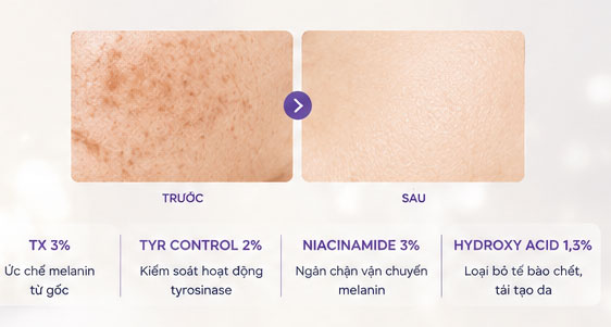 Hình: Các hoạt chất có trong Melan Tran3x Gel Cream