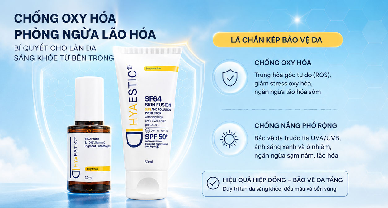 Hình: Kem chống nắng và Serum Arbutin Hyaestic